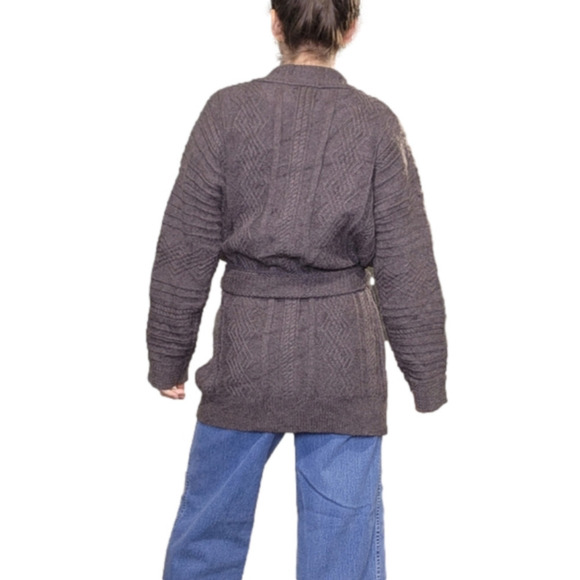 SIZE M Kit cardigan cable knit open face with tie grey-brown color VICI NWT - Picture 5 of 13